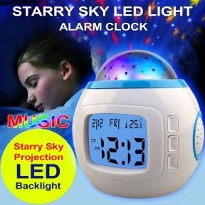 Настольные часы -проектор 7 в 1 Звездное небо Music And Starry Sky Calendar (часы, календарь, температура, будильник,