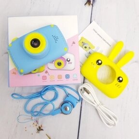 NEW design Детский фотоаппарат Zup Childrens Fun Camera со встроенной памятью и играми Заяц Голубой корпус Желтый чехол