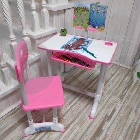 УЦЕНКА Растущая парта (стол) и растущий стул для дошкольника (подставка для книг, полка для канцтоваров) Розовая