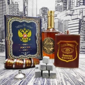 Подарочный набор Jack Daniels: фляжка 255 мл, 4 стопки и металлическая воронка M-39 Коричневый в золоте