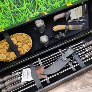 Набор для шашлыка и гриля в чемодане Кизляр «Царский №8» 16 предметов с подставкой для горячего Black Казак
