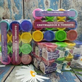 Сплит - пак Genio Kids: Набор для детской лепки со штампами Тесто-пластилин Классический, Неоновый, Светящийся 4 цвета