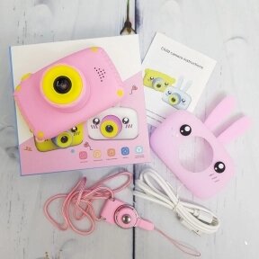 NEW design Детский фотоаппарат Zup Childrens Fun Camera со встроенной памятью и играми Заяц Розовый корпус розовый чехол
