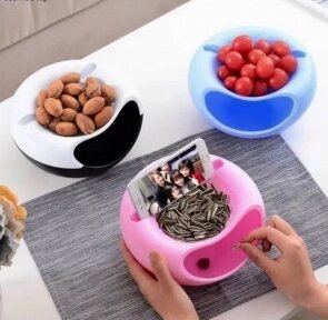Двойная тарелка для снеков (семечек) и подставка для телефона (3 в 1) Creative Fashionable Fruit Platter Розовая