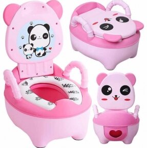 Горшок детский Панда с мягким сиденьем и крышкой Стульчик с подлокотниками щеточка для очистки в подарок Розовый