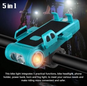 Велосипедный фонарь с держателем для телефона Bicycle Horn Light micro USB, встроенный аккумулятор звонок Бирюзовый