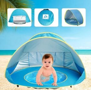 Детская палатка - домик с бассейном / Тент игровой с защитой от солнца самораскладывающийся 120 х 80 х 70 см.