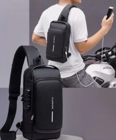 Сумка - рюкзак через плечо Fashion с кодовым замком и USB / Сумка слинг / Кросc-боди барсетка Черный