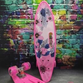 Скейтборд пенни Борд для детей 58x16см с ручкой для удобной переноски, светящиеся прозрачные колеса 55 мм Розовый Весна