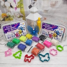 Набор для детской лепки Тесто пластилин 12 цветов Genio Kids (12 пакетиков теста для лепки по 50 гр 6 формочек