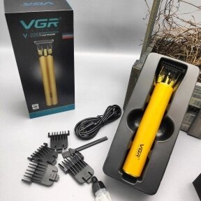 Профессиональный триммер для стрижки волос, ухода за бородой и окантовкой VGR V-225 VOYAGER 4 насадки Желтый корпус