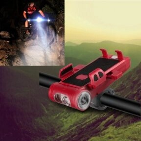 Велосипедный фонарь с держателем для телефона Bicycle Horn Light micro USB, встроенный аккумулятор звонок Красный