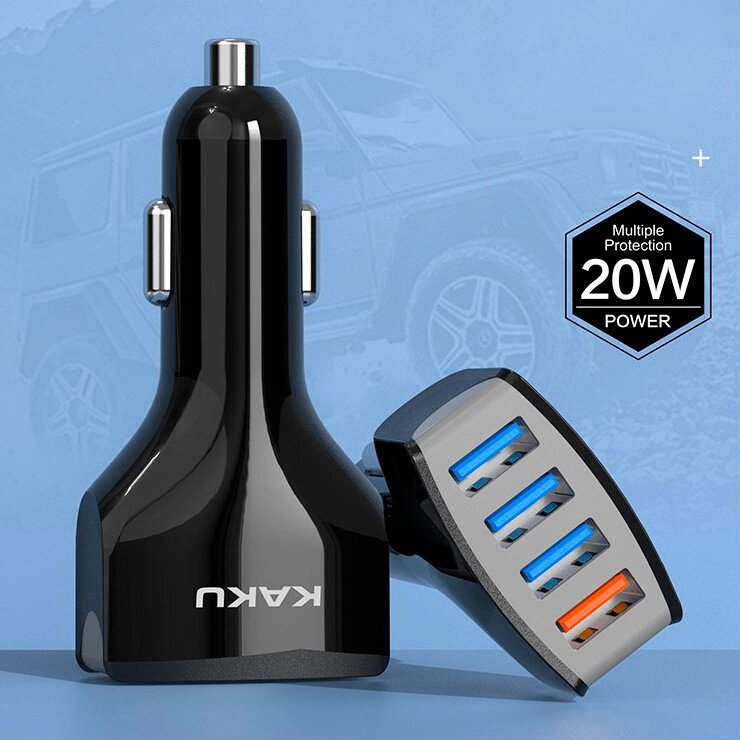 Автомобильное зарядное устройство 4 USB, зарядка в прикуриватель KAKU Fast charging 20W ##от компании## Sale Market - Магазин крутых цен! - ##фото## 1