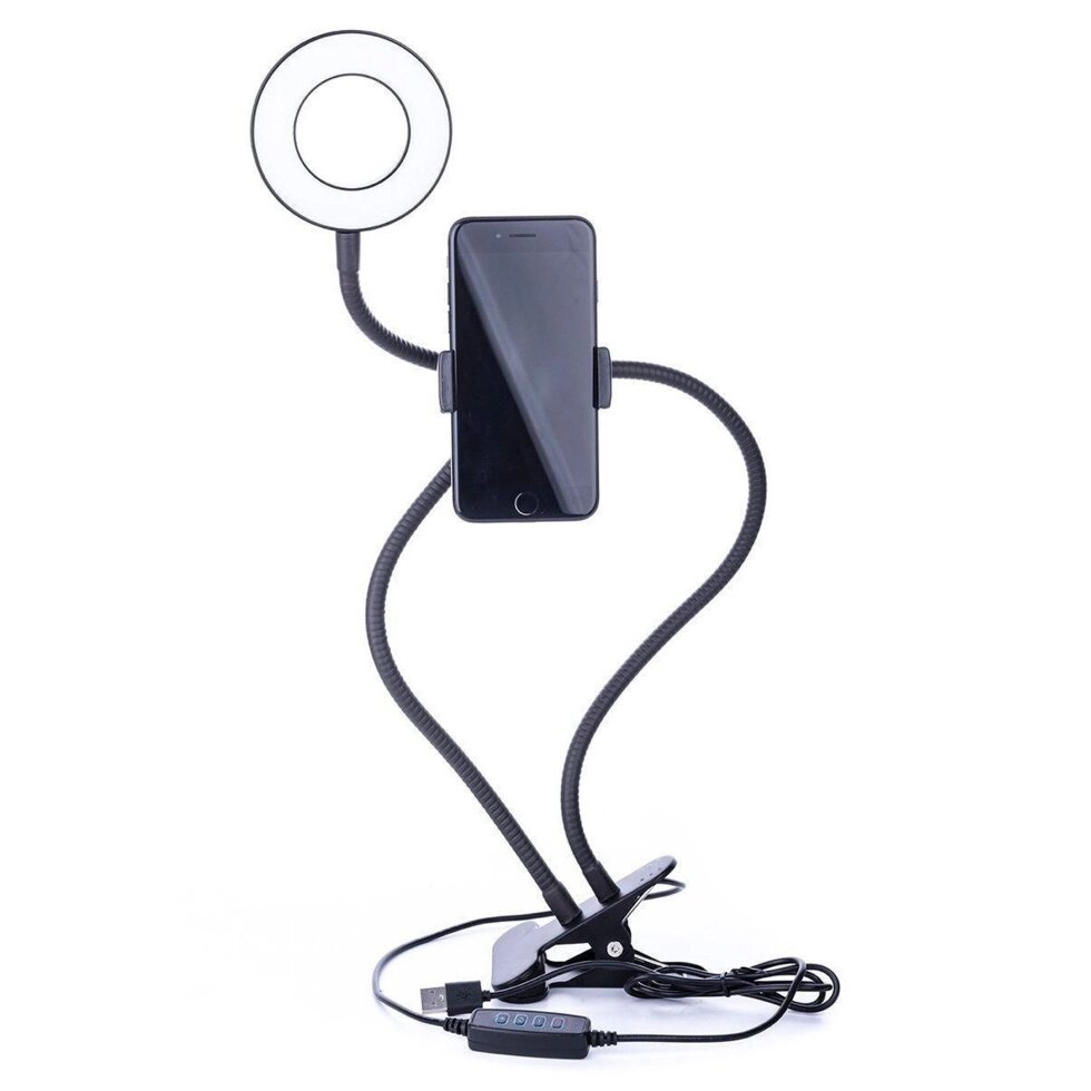 Кольцевая лампа для селфи с гибким держателем для телефона на прищепке (чёрная, белая) ##от компании## Sale Market - Магазин крутых цен! - ##фото## 1