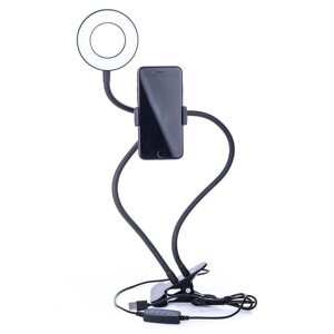 Кольцевая лампа для селфи с гибким держателем для телефона на прищепке (чёрная, белая) в Минске от компании Sale Market - Магазин крутых цен!