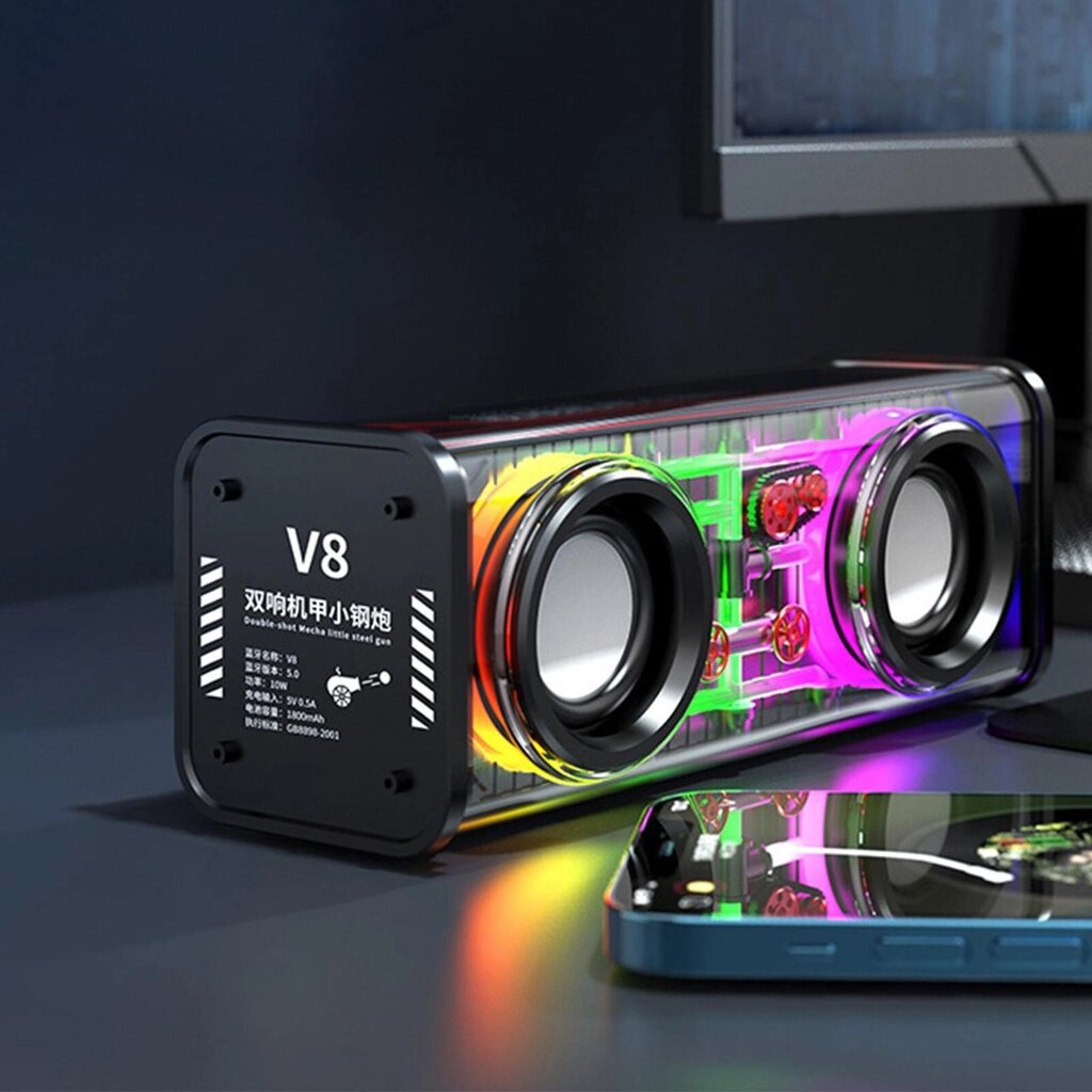 Портативная Bluetooth колонка с RGB подсветкой с двойным звуком V8 от компании Sale Market - Магазин крутых цен! - фото 1