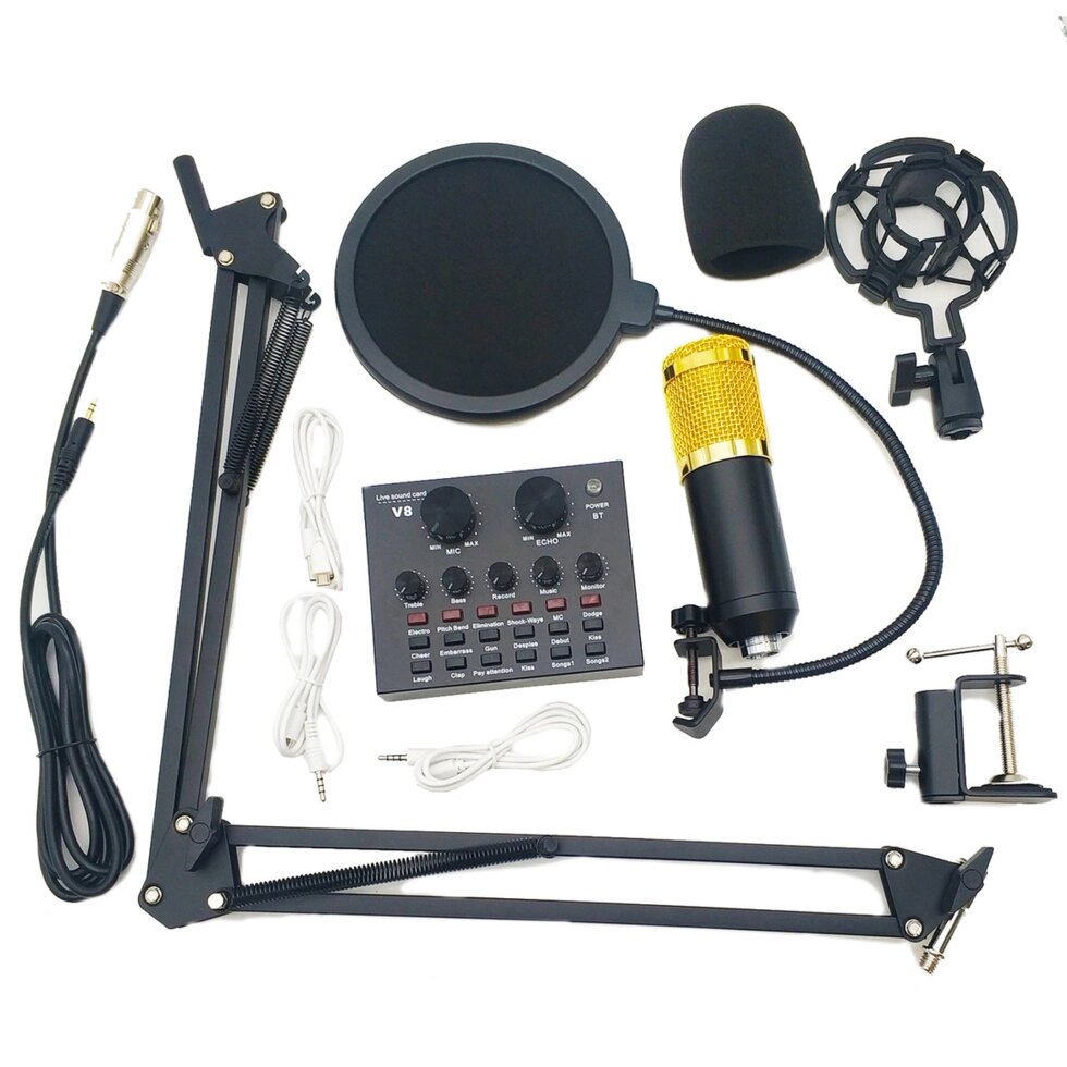 Профессиональный конденсаторный микрофон (кронштейн, два попфильтра, звуковая карта) от компании Sale Market - Магазин крутых цен! - фото 1