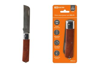Нож электрика НЭ-01, 205 мм, деревянная рукоятка "МастерЭлектрик" TDM (Нож электрика НЭ-01, 205 мм, деревянная рукоятка