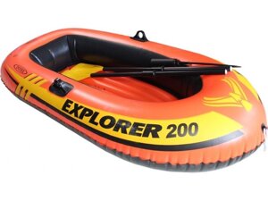 Надувная лодка двухместная Explorer 200, 185х94х41 см + весла пластик. 122 см, насос ручной, INTEX (от 6 лет)