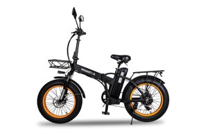 Электровелосипед MINAKO F10 Чёрный с оранжевыми ободами