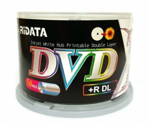 Компакт - диск DVD+R DL двухслойный 8.5 GB Ridata (под печать)