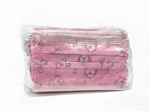 Маски детские одноразовые розовые, принт (50 шт/упак)