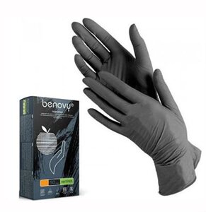 Нитриловые перчатки Benovy (черные) - 100 шт (50 пар), XS, S, M, L