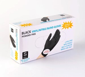Нитриловые/виниловые одноразовые перчатки Wally Plastic (черные) - 100 шт (50 пар)