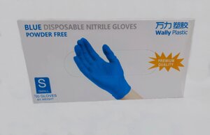 Одноразовые перчатки Wally Plastic нитрил 100%голубые - 100 шт (50 пар)