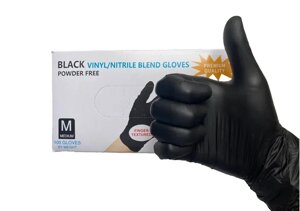 Перчатки (нитрил/винил) одноразовые Wally Plastic (черные) - 100 шт (50 пар), все размеры