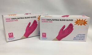 Перчатки (нитрил/винил) одноразовые Wally Plastic (розовые), размер XS, S, M, L