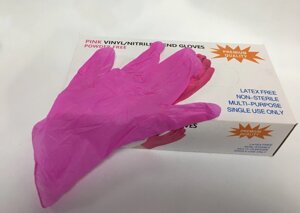 Перчатки одноразовые (нитрил/винил) Wally Plastic"розовые), размер XS, S, M, L