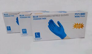 Перчатки одноразовые Wally Plastic нитрил 100%голубые - 100 шт (50 пар)