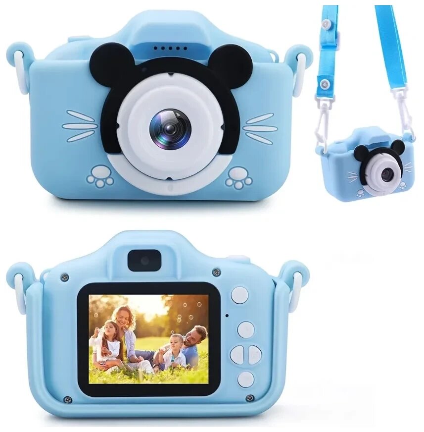 Детский цифровой фотоаппарат Микки Маус с селфи-камерой и играми, Голубой от компании Magicmarket - фото 1