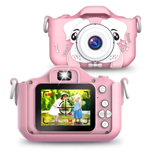 Детский фотоаппарат с селфи камерой Собачка, Fun Camera, Розовый