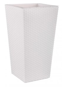 Кашпо для цветов напольное Ротанг со вставкой белое 340x320x615 мм