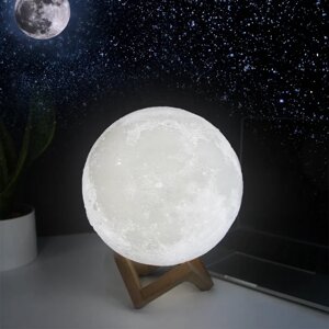 Светильник-ночник 3D шар луна Moon Lamp на деревянной подставке с пультом, 12 см