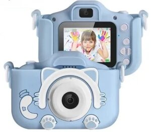 Детский фотоаппарат с селфи камерой Childrens Fun Camera Cute Kitty. Голубой