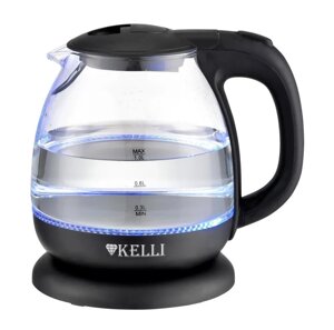Электрический стеклянный чайник 1л Kelli KL-1370, Черный, Бежевый