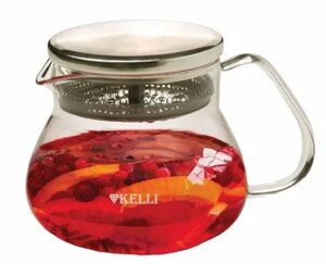 Заварочный чайник стеклянный Kelli KL-3228 со встроенным фильтром, 0.6 л