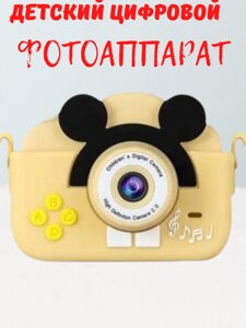 Детский цифровой фотоаппарат Микки Маус с селфи-камерой и играми. Желтый