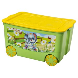Ящик для игрушек на колёсах KidsBox салатовый/желтый