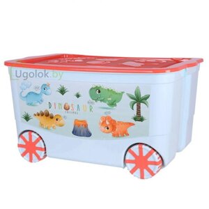 Ящик для игрушек на колёсах KidsBox светло-бирюзовый/коралловый