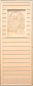 Деревянная дверь для бани Везувий С рисунком 190х70