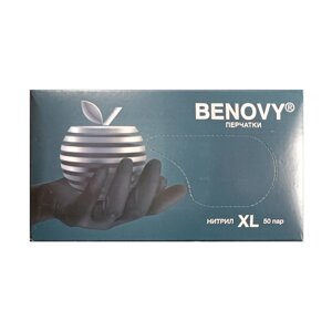 BENOVY Перчатки нитриловые черные текстурированные размер ХL 50 пар (100 шт.)