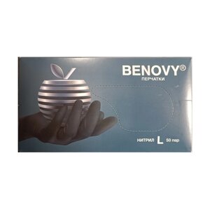 BENOVY Перчатки нитриловые черные текстурированные размер L 50 пар (100 шт.)
