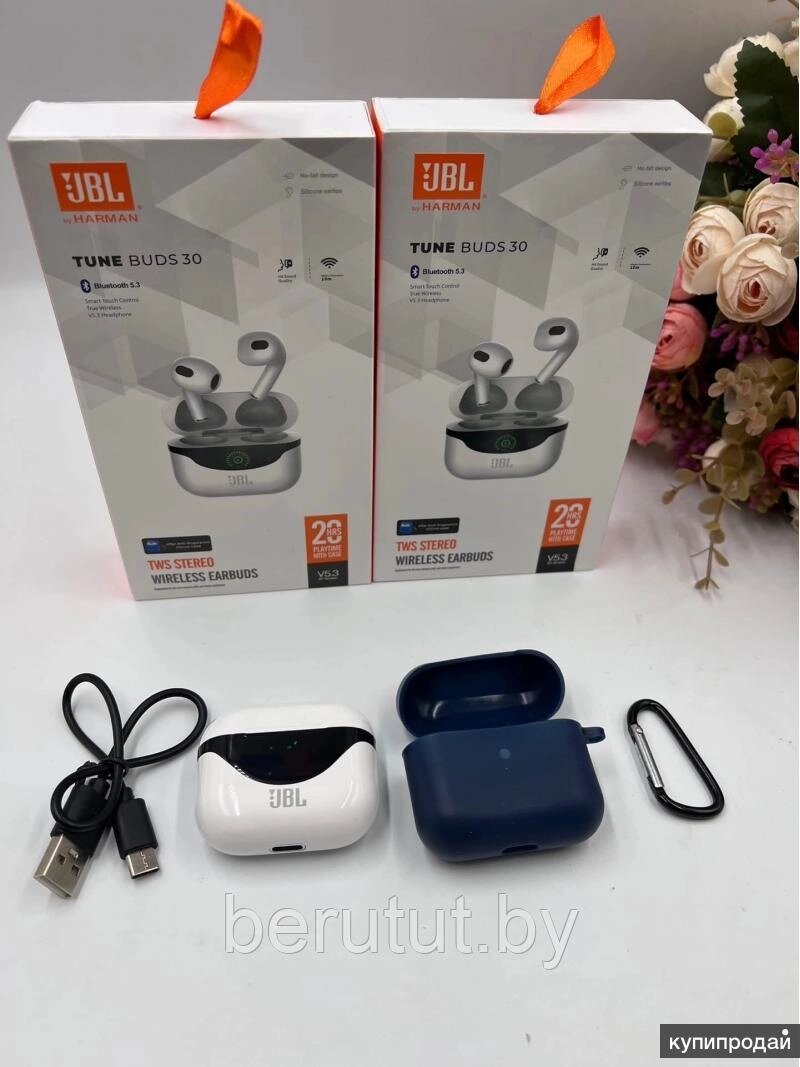 Беспроводные наушники JBL Tune buds 30 с индикатором зарядки копия для iPhone Android от компании MyMarket - фото 1