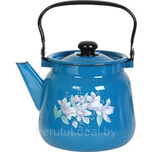 Чайник эмалированный васильковый с рисунком цветы 3.5 л