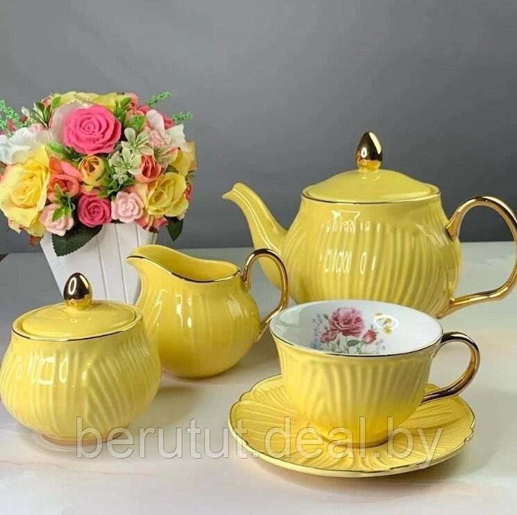 Чайный сервиз фарфоровый 15 предметов на 6 персон 250 мл Lenardi ЖЕЛТЫЙ от компании MyMarket - фото 1