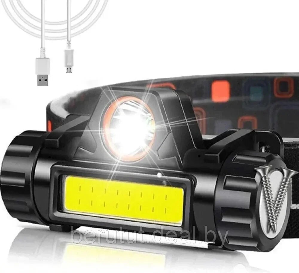 Фонарь налобный аккумуляторный светодиодный с регулировкой угла свечения/ Налобный светодиодный фонарик от компании MyMarket - фото 1